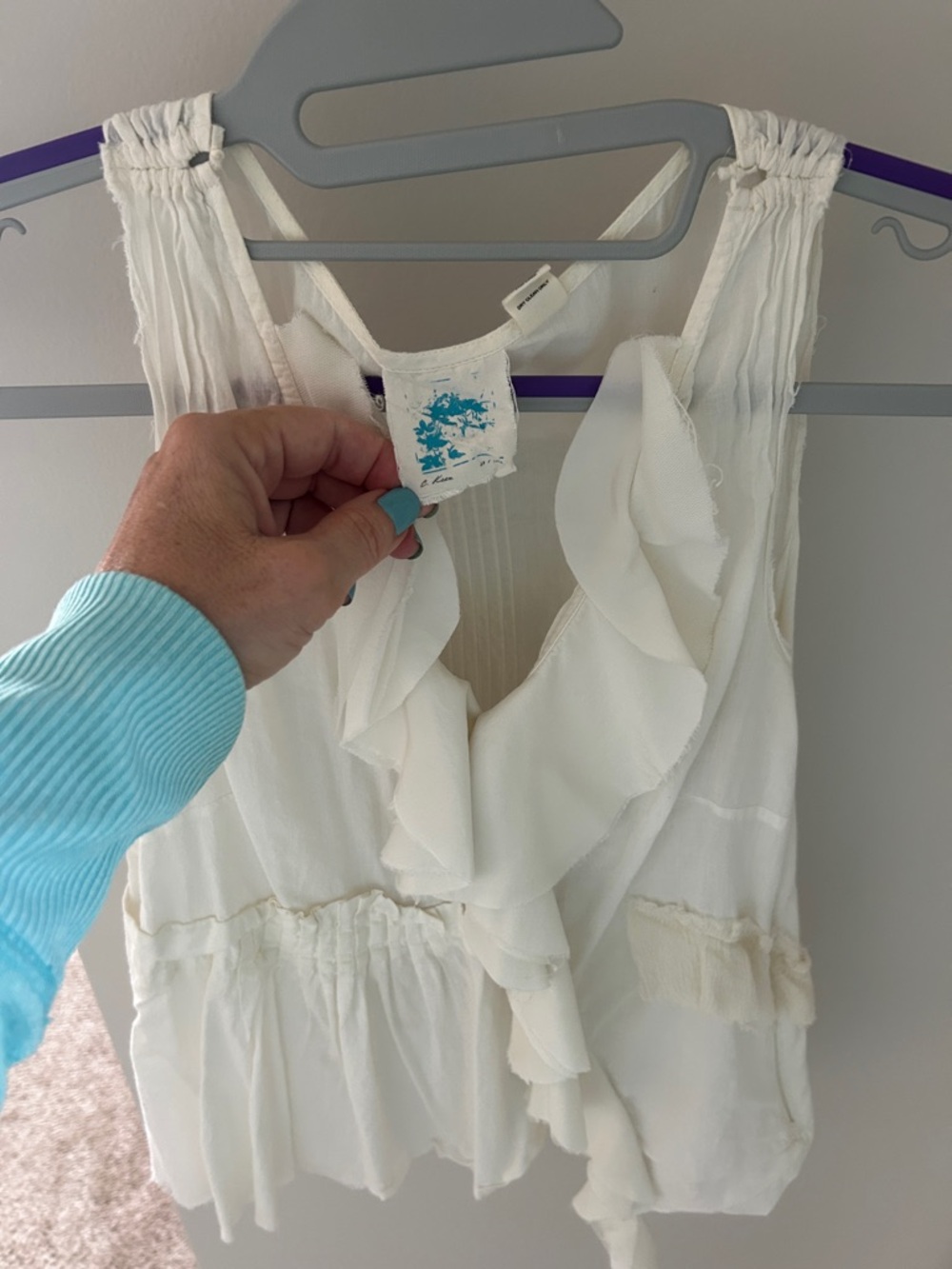 Anthropologie Ivory Ruffled V-Neck Tank